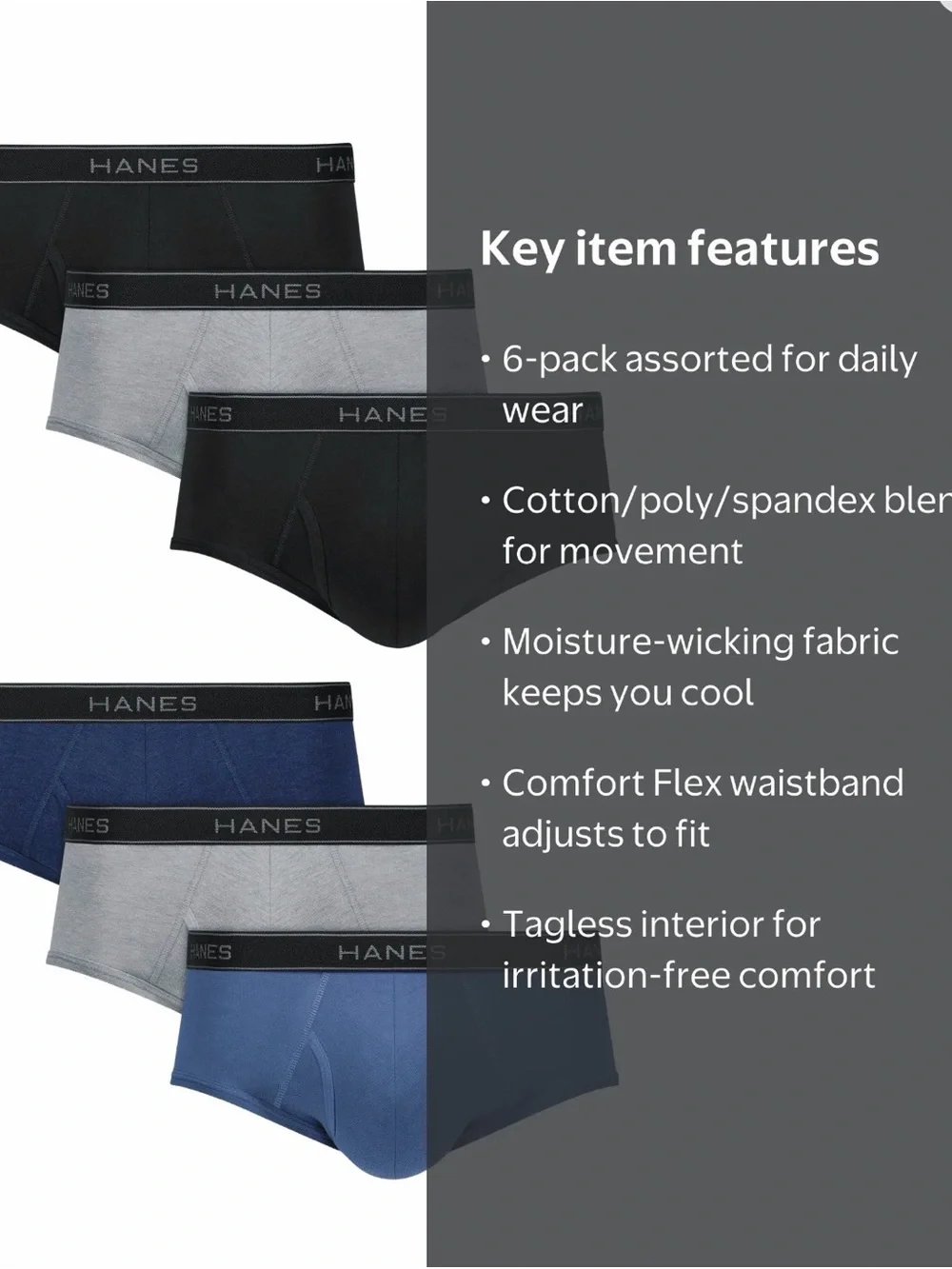 💜Hanes Men's Briefs 6-Pack, Cotton Stretch Underwear Size:XLarge(40-42)